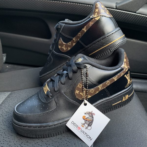 CUSTOM 18K GOLD LV BLACK AIR FORCE 1 â Derivation Customs â Custom sneakers Swarovski trainers
