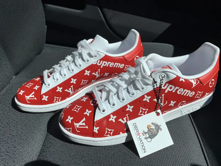 Custom Supreme LV Adidas Stan Smith Red
