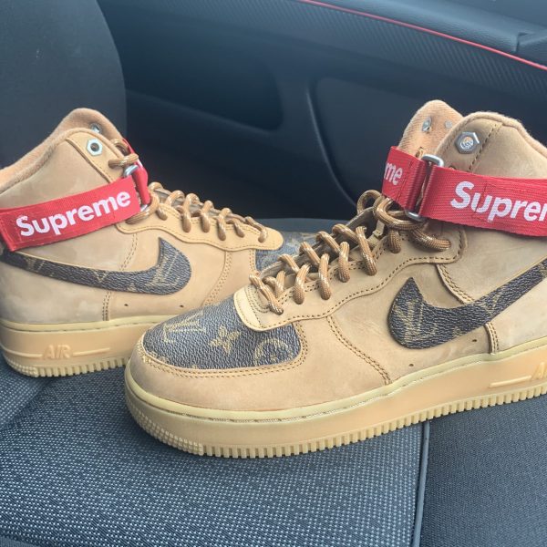 CUSTOM TAN LV X AIR FORCE 1 MIDS - Derivation Customs - Custom sneakers Swarovski trainers