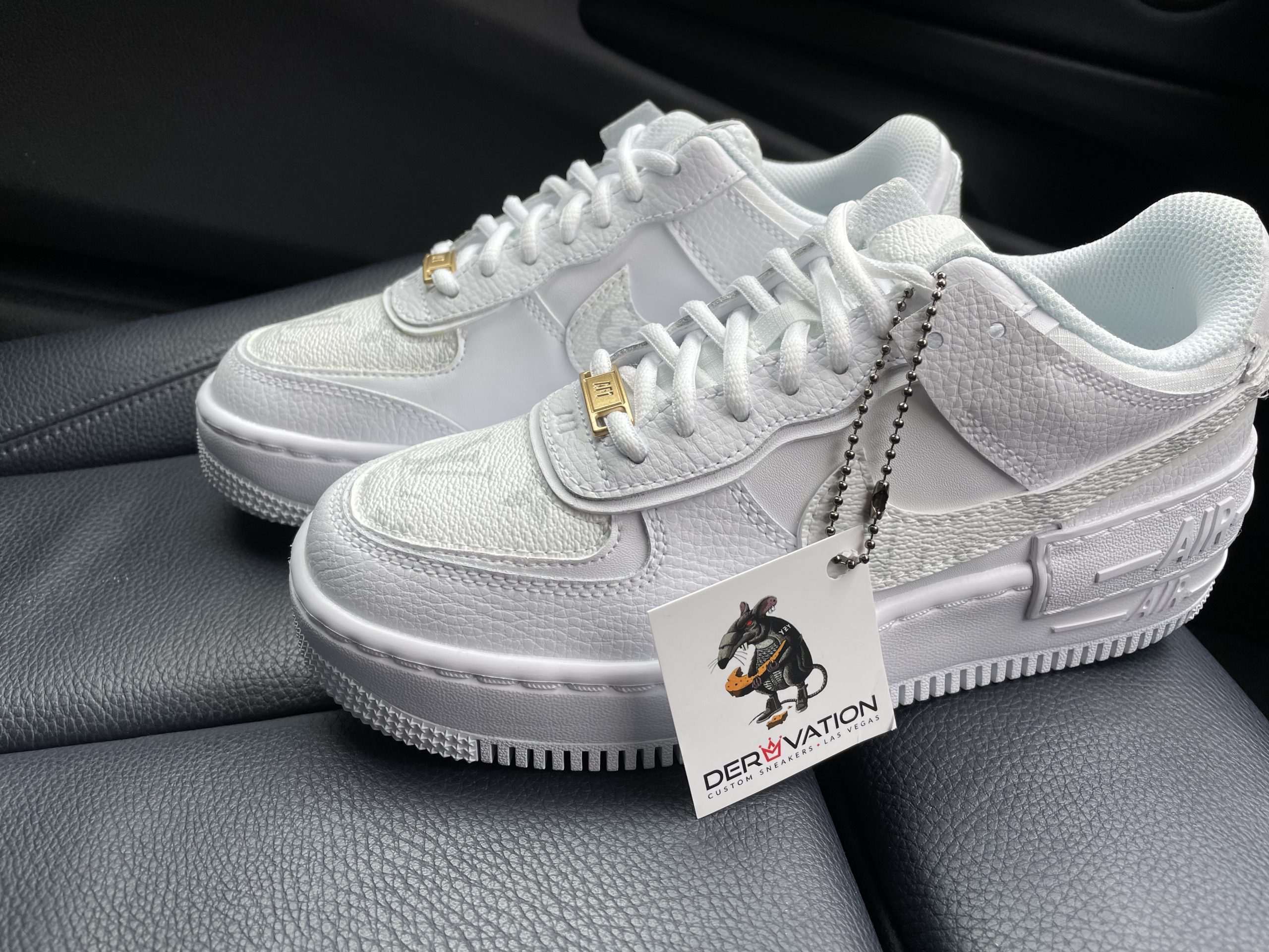 CUSTOM WHITE GREY LV AIR FORCE 1 SHADOW â Derivation Customs â Custom sneakers Swarovski trainers