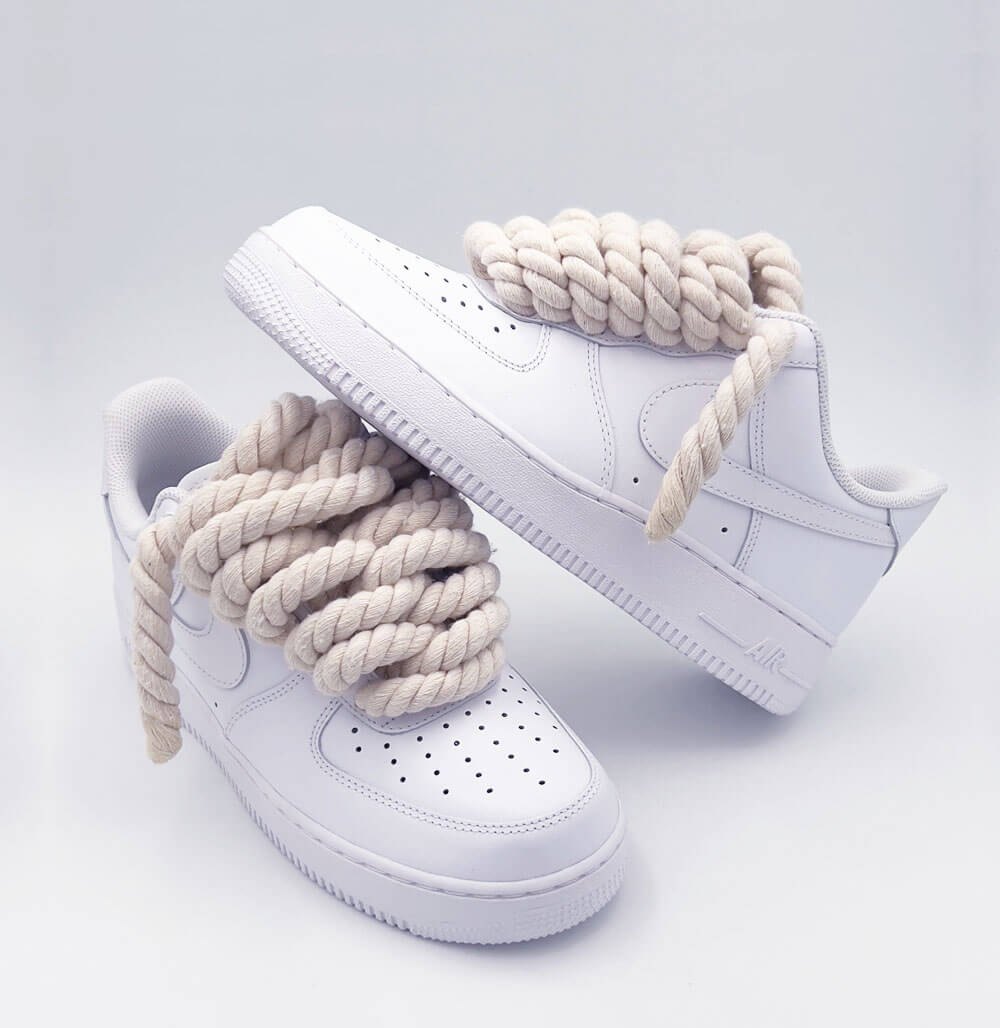 2 Paires Lacets Corde Pour Air Force 1 - 8 Mm, 140 Cm, Coton Premium | Lacets Tressés Style Rétro Pour Sneakers, Avec Embouts Métal