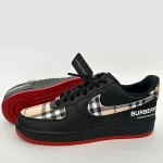 Custom red and black Burberry inspired Air Force 1 sneakers, main product view