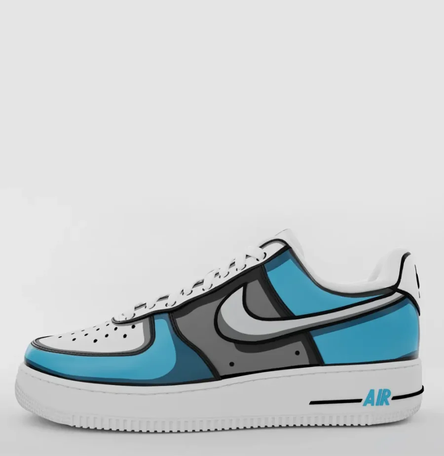 Blue Cartoon Air Force 1 custom, blue, black, white customized air force 1, custom air forces, custom sneakers, custom trainers, customised nikes, buy custom shoes online, 2d cartoon