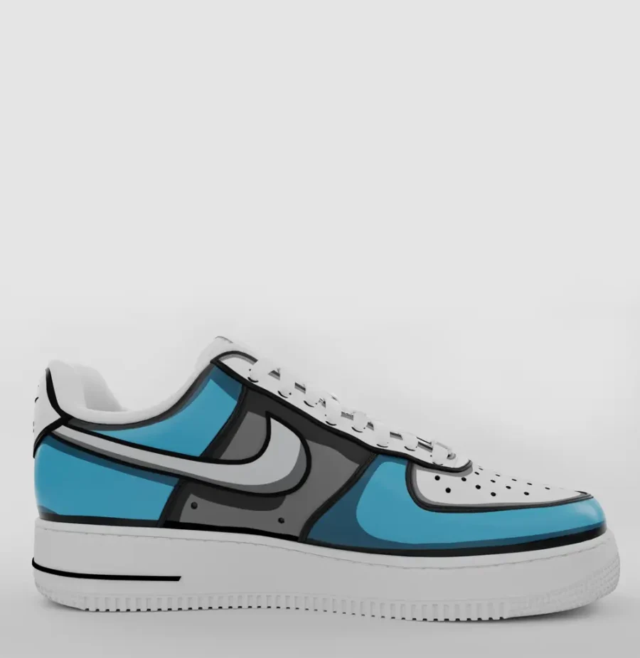 Blue Cartoon Air Force 1 custom, blue, black, white customized air force 1, custom air forces, custom sneakers, custom trainers, customised nikes, buy custom shoes online, 2d cartoon