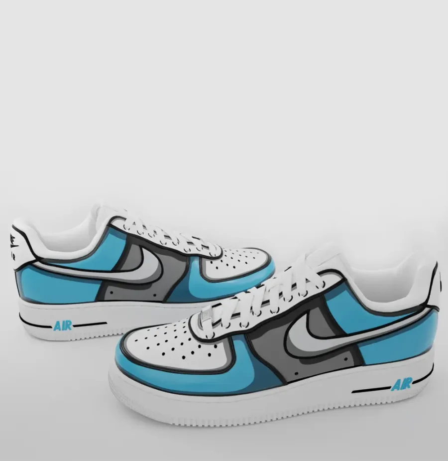 Blue Cartoon Air Force 1 custom, blue, black, white customized air force 1, custom air forces, custom sneakers, custom trainers, customised nikes, buy custom shoes online, 2d cartoon