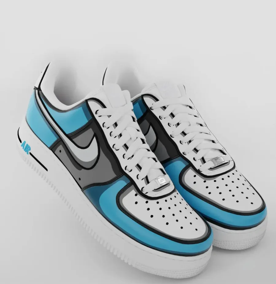 Blue Cartoon Air Force 1 custom, blue, black, white customized air force 1, custom air forces, custom sneakers, custom trainers, customised nikes, buy custom shoes online, 2d cartoon