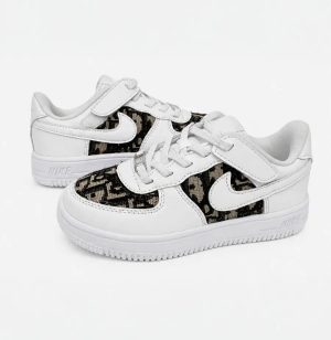 Custom Dior 21 Air Force 1 Kids white trainers with black Dior inspired panels, main product image
