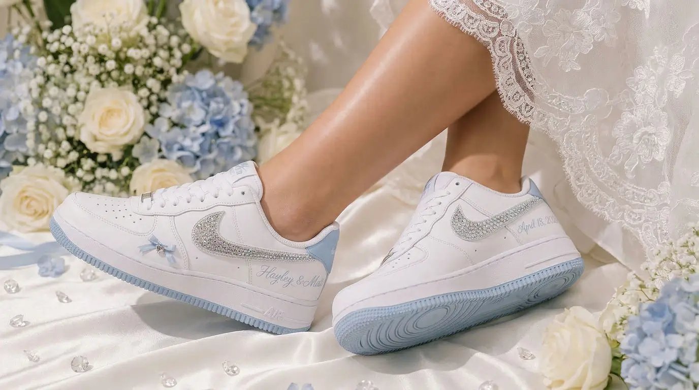 Wedding sneakers with custom bridal details by Derivation Customs